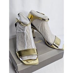 NIB 8.5 Franco Sarto Square Toe Liquid Metallic Gold Ankle Heel